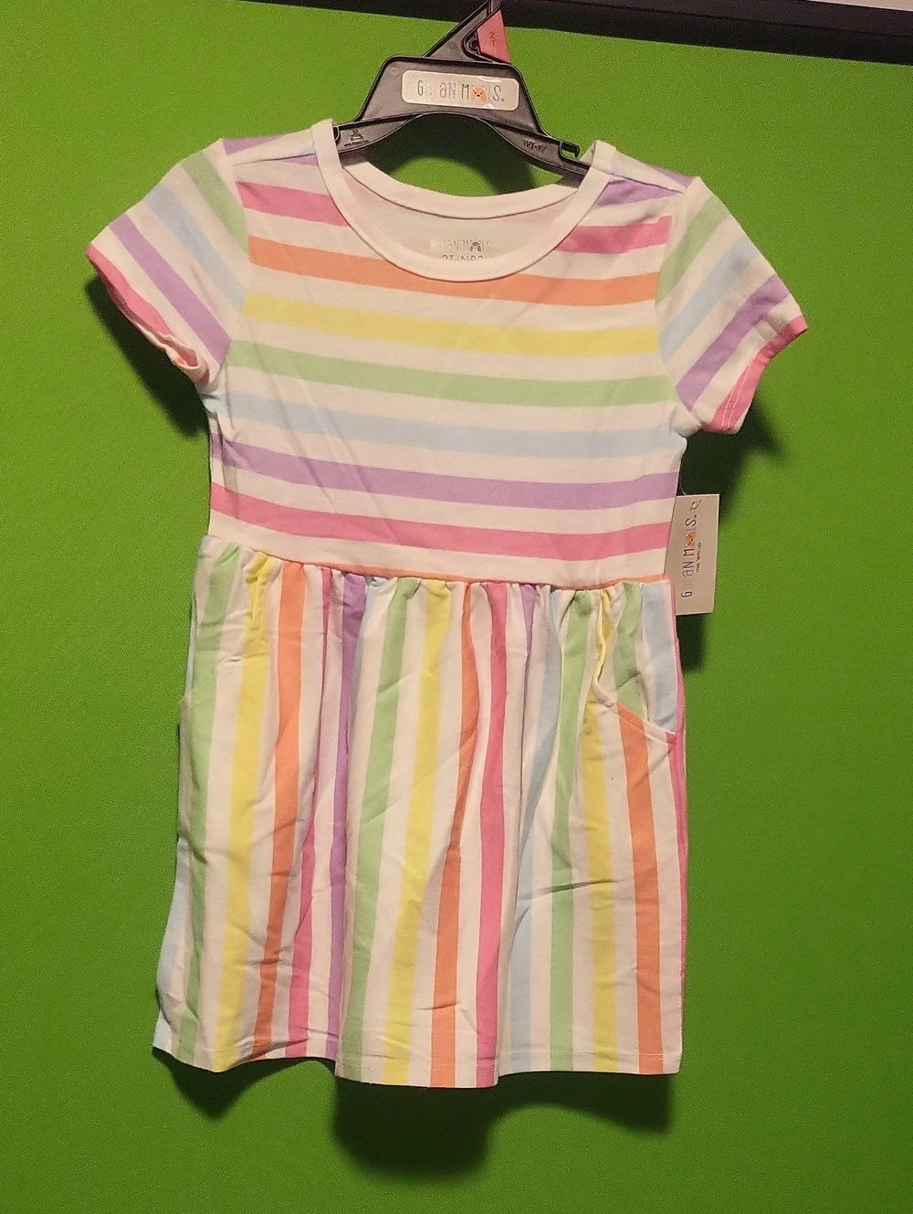 Girls' Rainbow Stripe Short Sleeve Dress - Multicolor